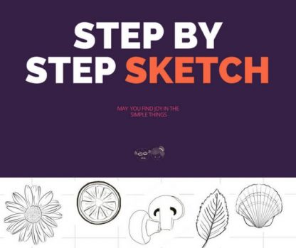 Step by Step Sketch for Seniors.This 11-page PDF comprises a step by step sketch guide of the orange, flower, mushroom. leaf and seashell. Each exercise comes with a pictorial step by step guide.